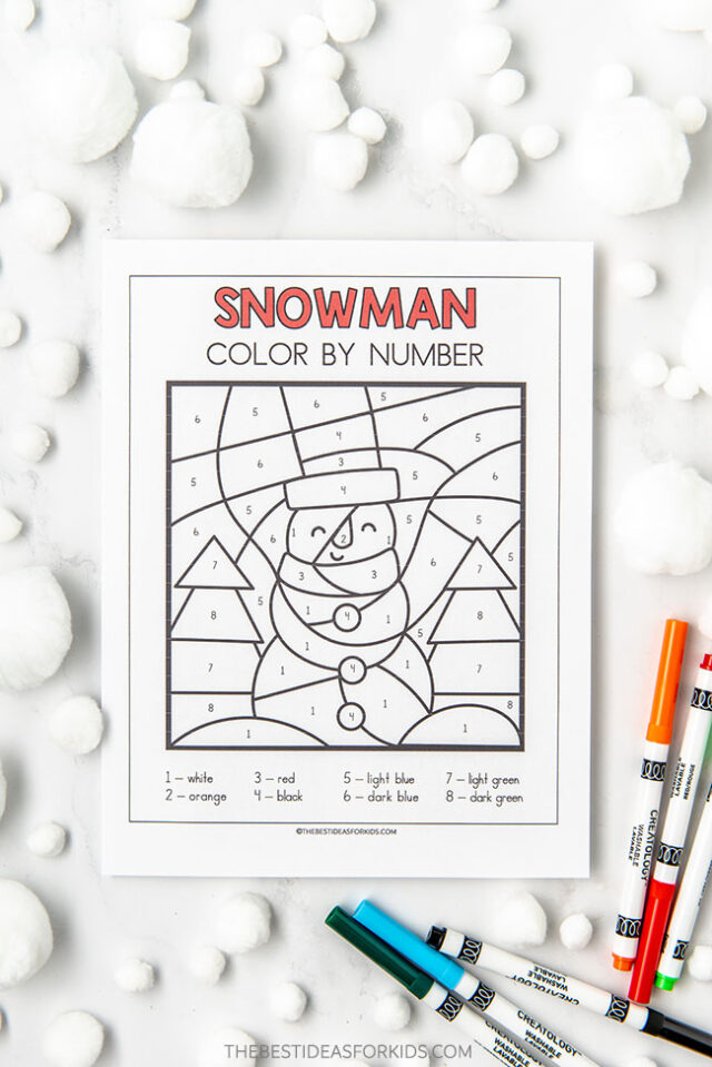Free Color by Number Snowman