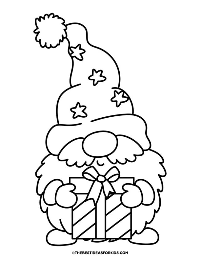 Gnome Holding Present Coloring Page