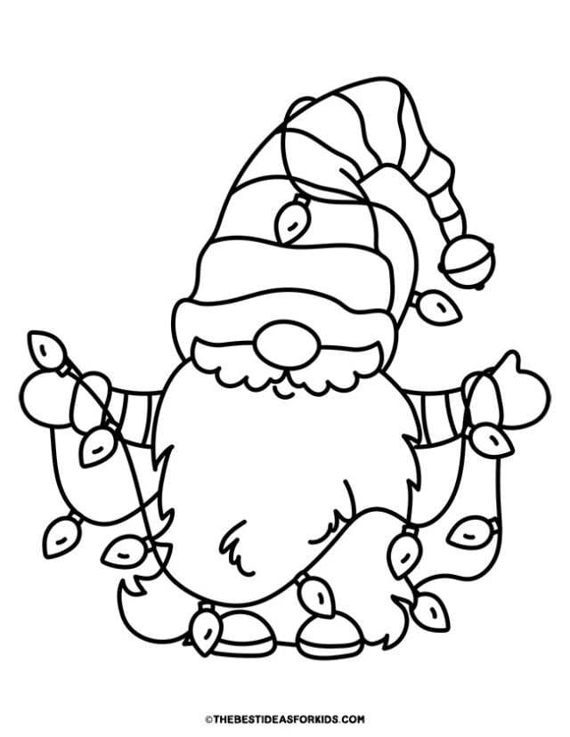 Gnome with Lights Coloring Page
