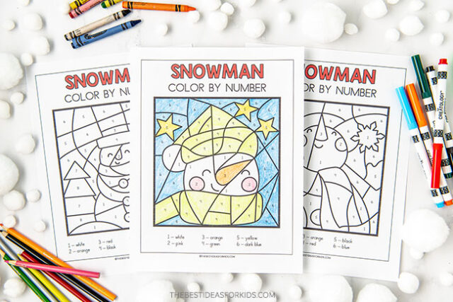 Snowman Color by Number Sheets