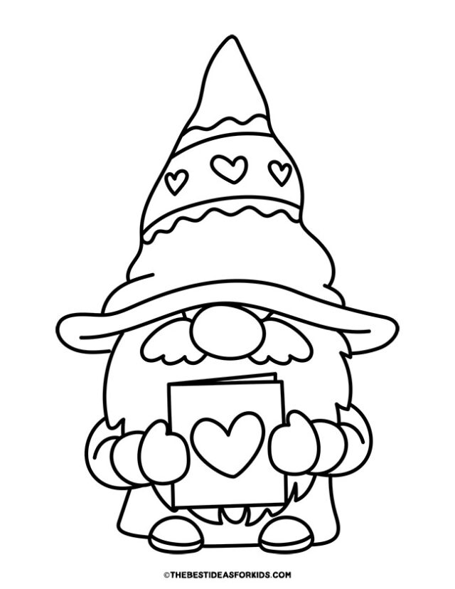 Valentine's Day Gnome Coloring Page